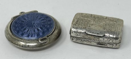 A George III silver vinaigrette, London 1816, and a silver and purple enamel compact (2)