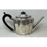 A George III silver teapot, with an ebonised handle, London 1795, all in 14.63 ozt