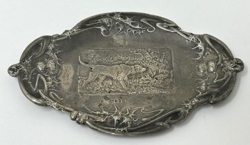 A Edward VII silver dish, decorated hound, import marks for London 1904 Approx. measurements: