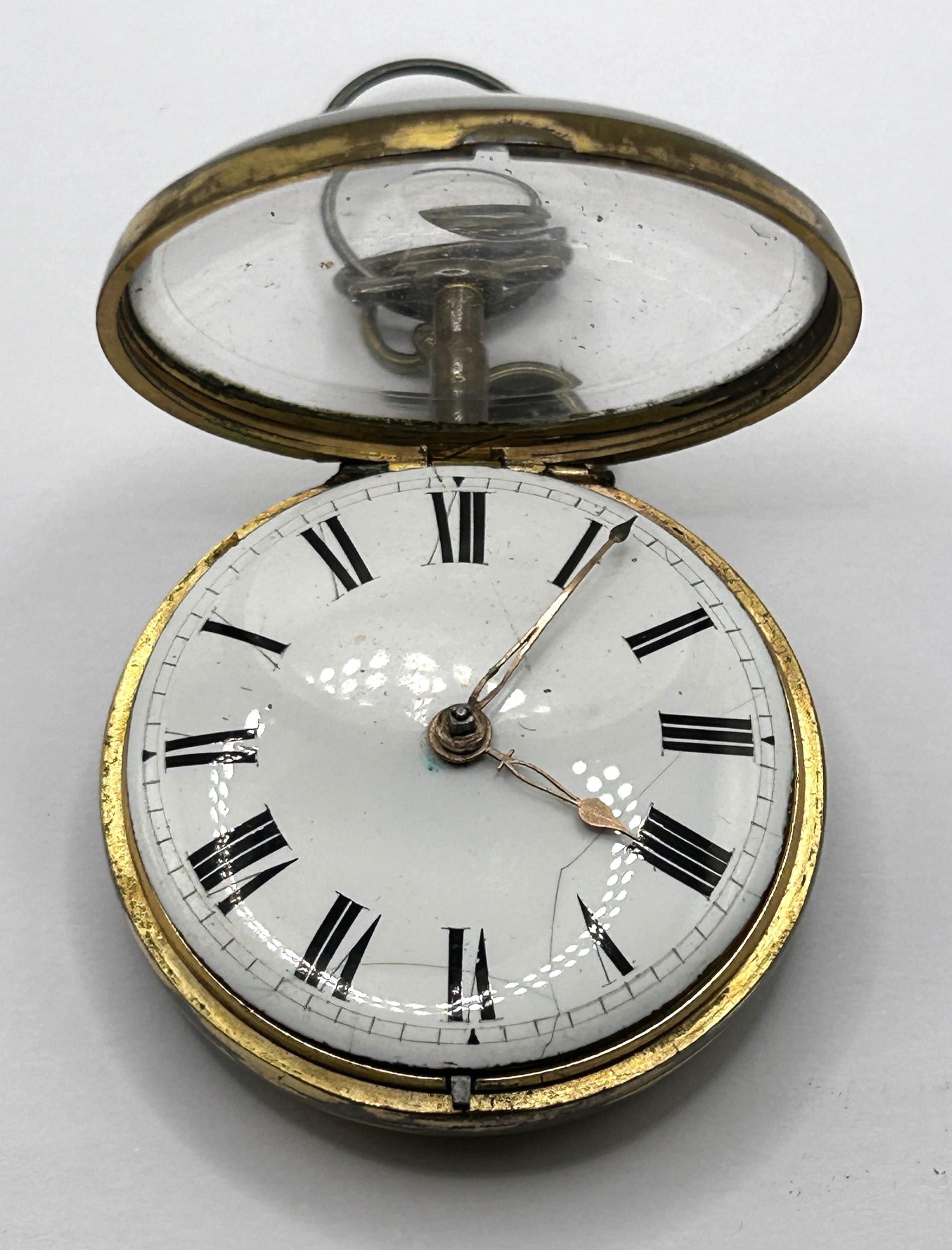 An 18th century pair cased pocket watch, the enamel dial with Roman numerals, the movement signed - Image 4 of 6