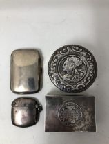 A Victorian silver box, embossed a portrait, a cigarette case, a vesta, 5.1 ozt, and a Continental
