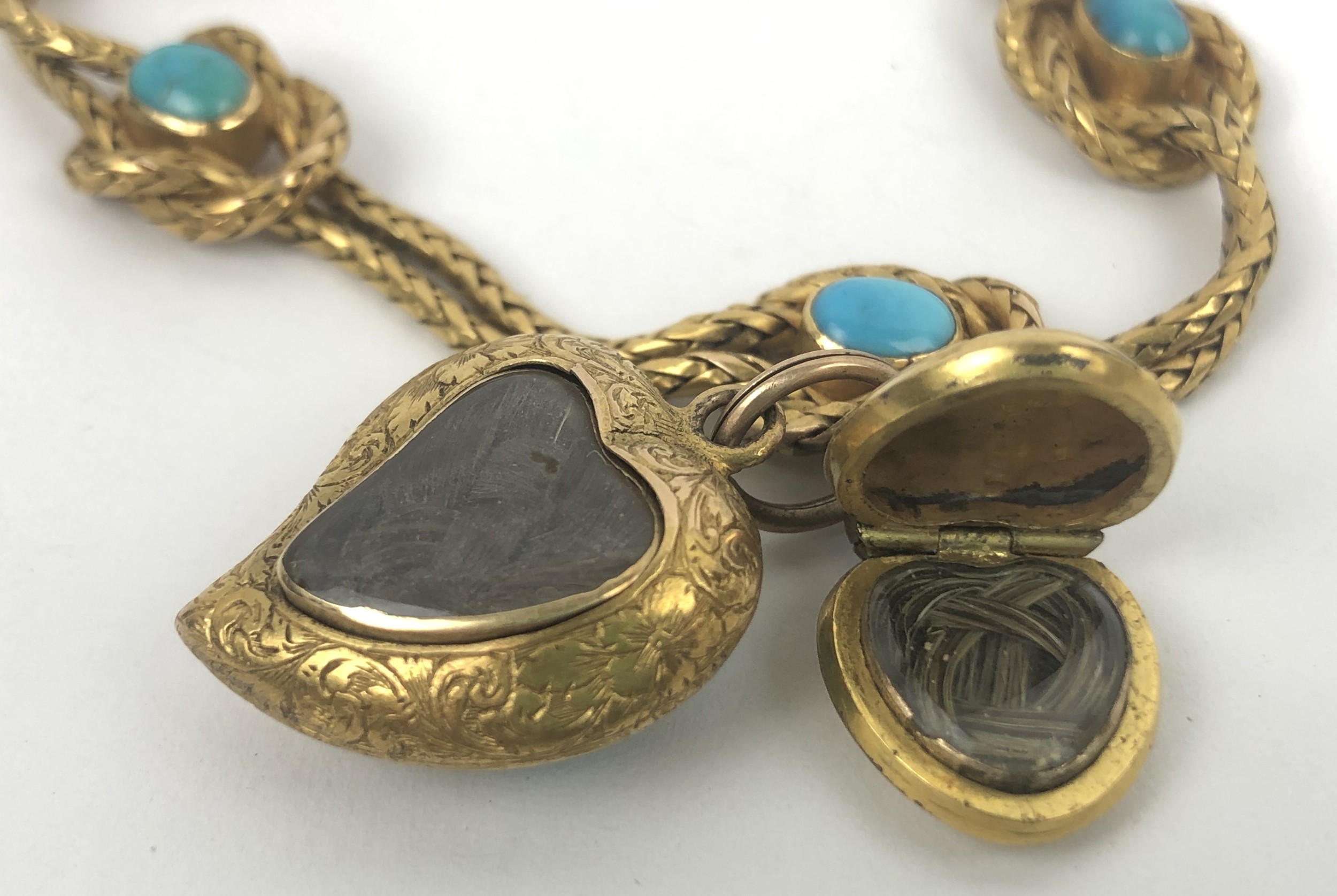A Victorian yellow coloured metal and turquoise bracelet, in an associated Asprey case Bracelet - Image 6 of 7