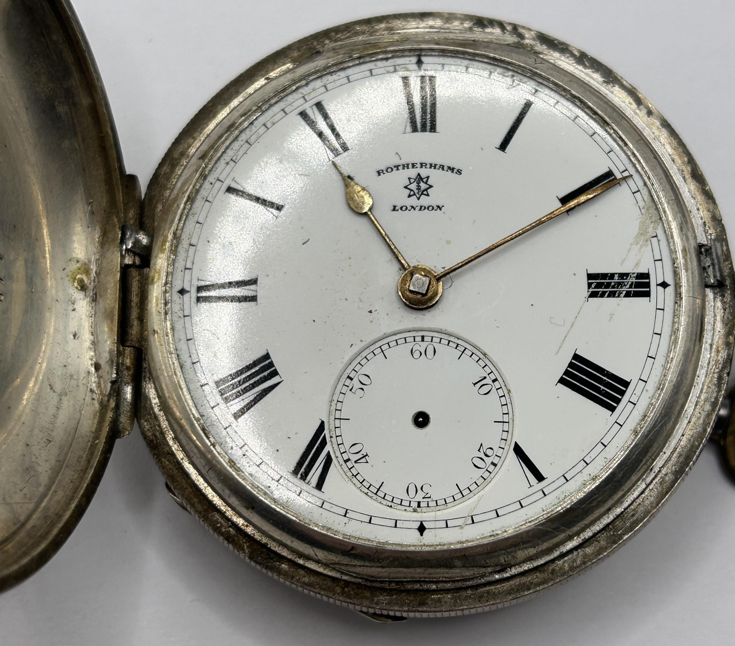 A silver hunter pocket watch, and a silver plated open face pocket watch (2) - Image 4 of 5