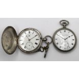 A silver hunter pocket watch, and a silver plated open face pocket watch (2)