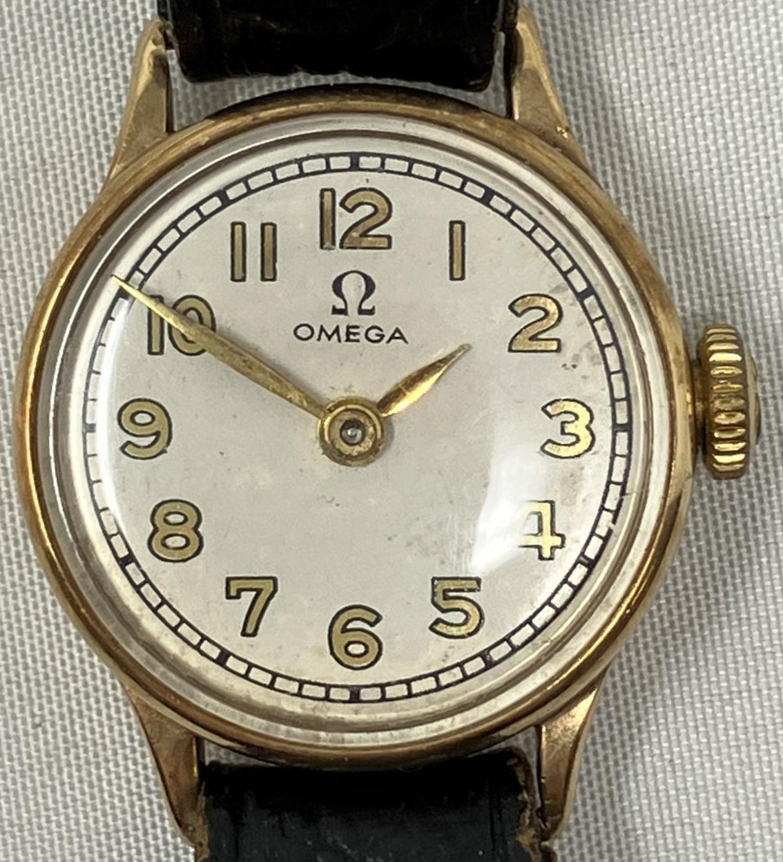 A ladies 9ct gold Omega wristwatch, on a later strap Winds and runs but we do not guarantee this