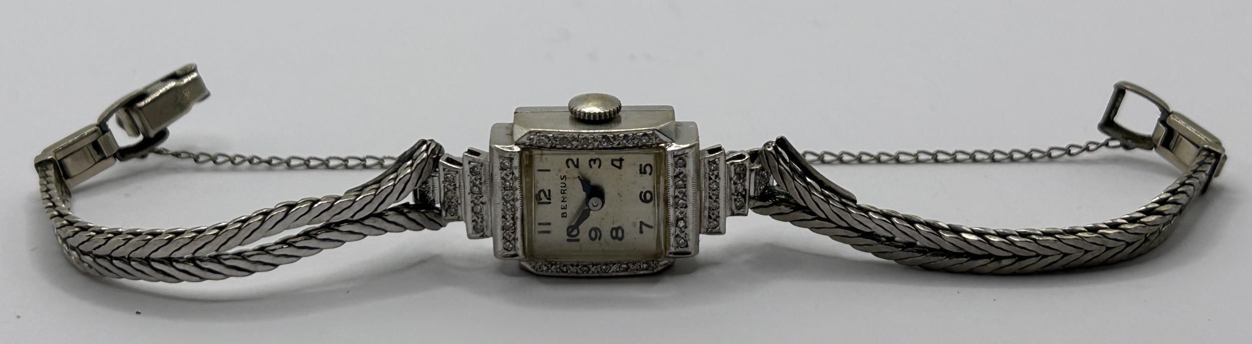 A ladies white gold and diamond Benrus cocktail wristwatch, on a later strap - Image 2 of 4