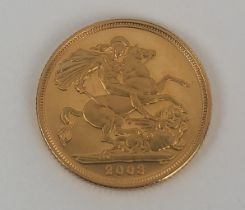 An Elizabeth II gold proof sovereign, 2003, cased with paperwork, No 12524