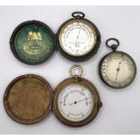 A pocket barometer, by Negretti & Zambra of London, No 18499, cased, another, cased, and another,