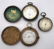 A pocket barometer, by Negretti & Zambra of London, No 18499, cased, another, cased, and another,