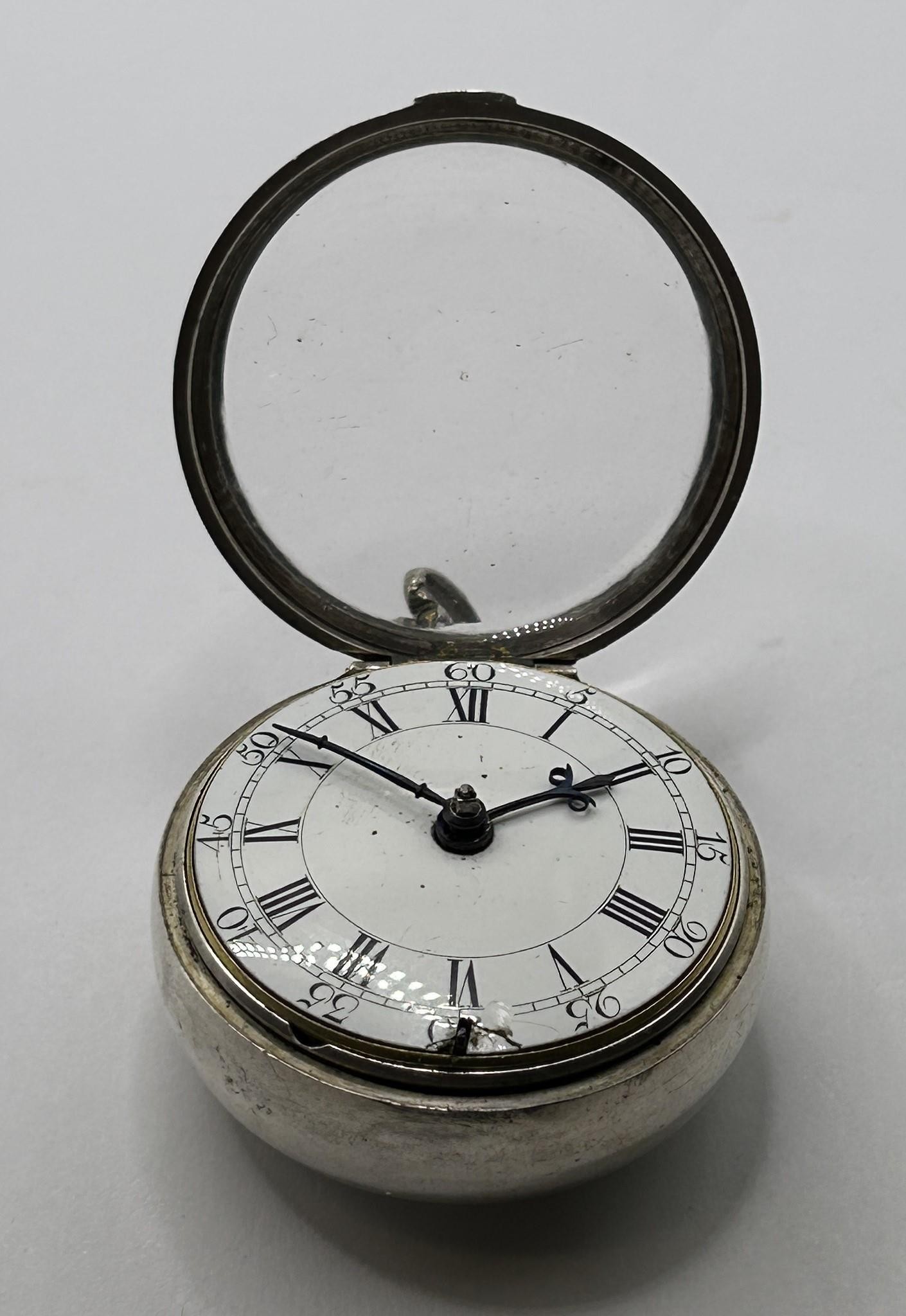 An 18th century silver pair cased pocket watch, the enamel dial with Roman numerals, the movement - Bild 6 aus 11