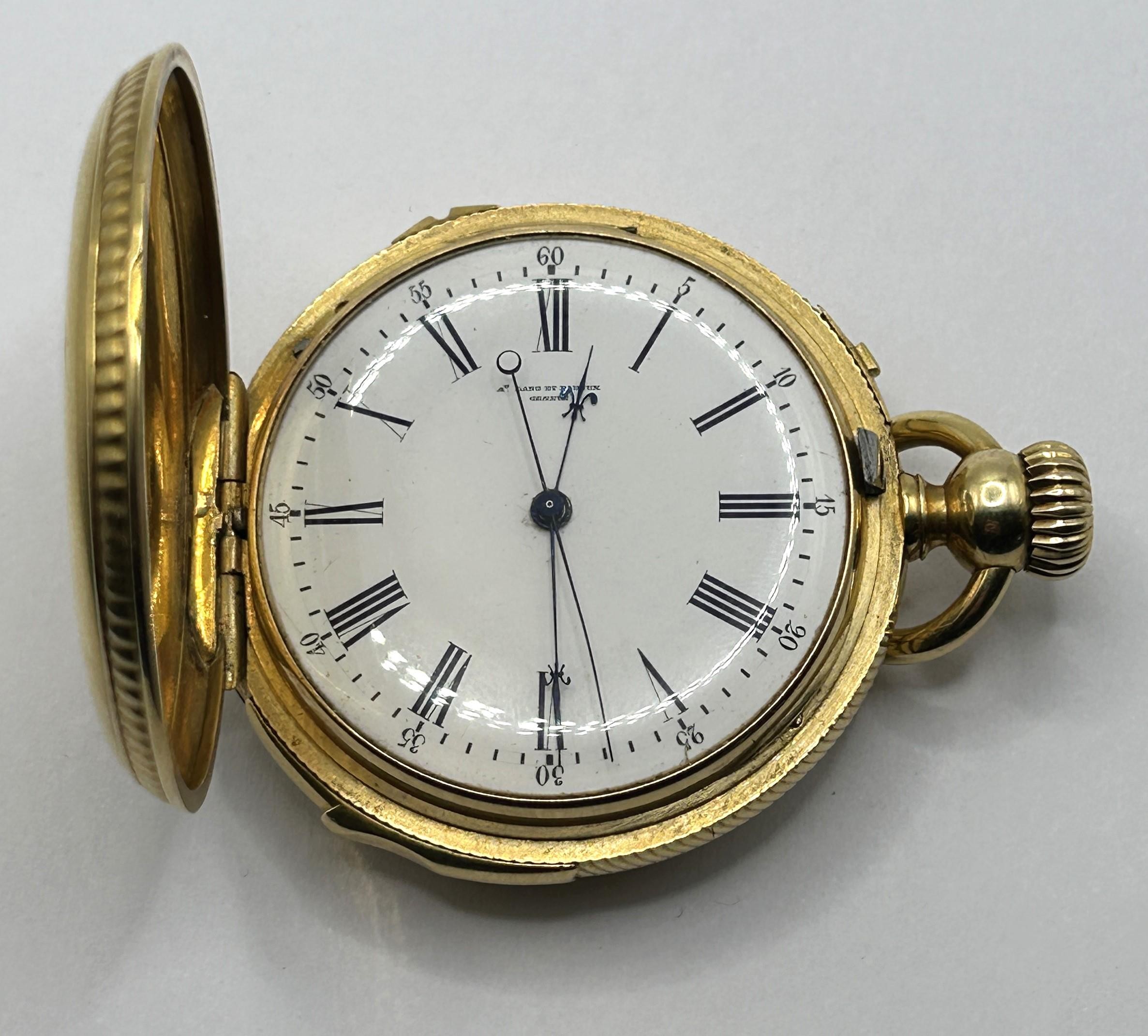 A fine late 19th century gold repeating hunter pocket watch, the enamel dial signed AD LANG ET - Image 4 of 6