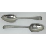 A pair of George III silver Old English pattern spoons, marks rubbed, 3.2 ozt