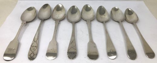 Assorted silver teaspoons, various dates and marks, 3.6 ozt (8)