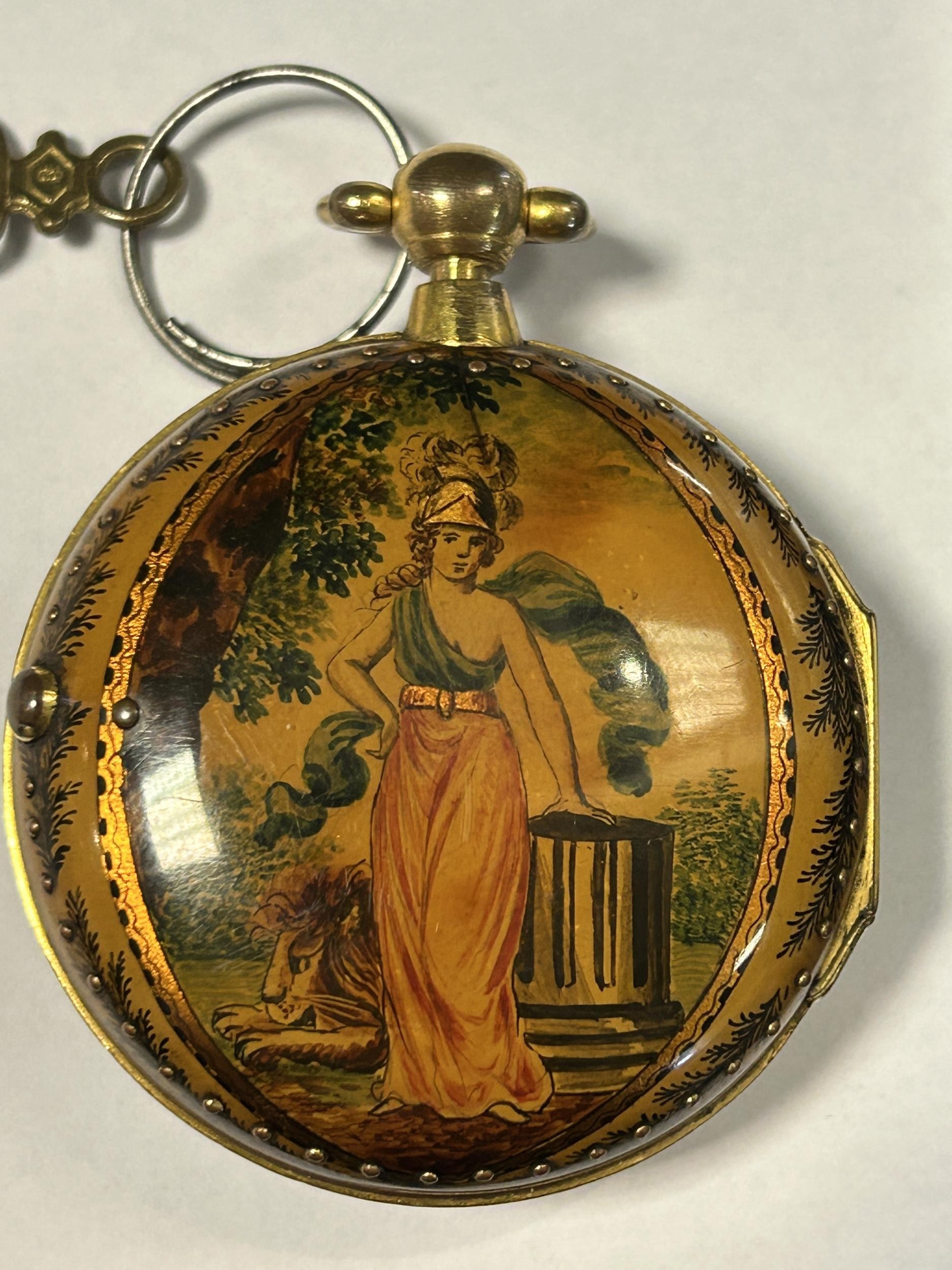 An 18th century pair cased pocket watch, the enamel dial with Roman numerals, the movement signed - Image 3 of 9