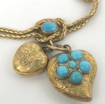 A Victorian yellow coloured metal and turquoise bracelet, in an associated Asprey case Bracelet