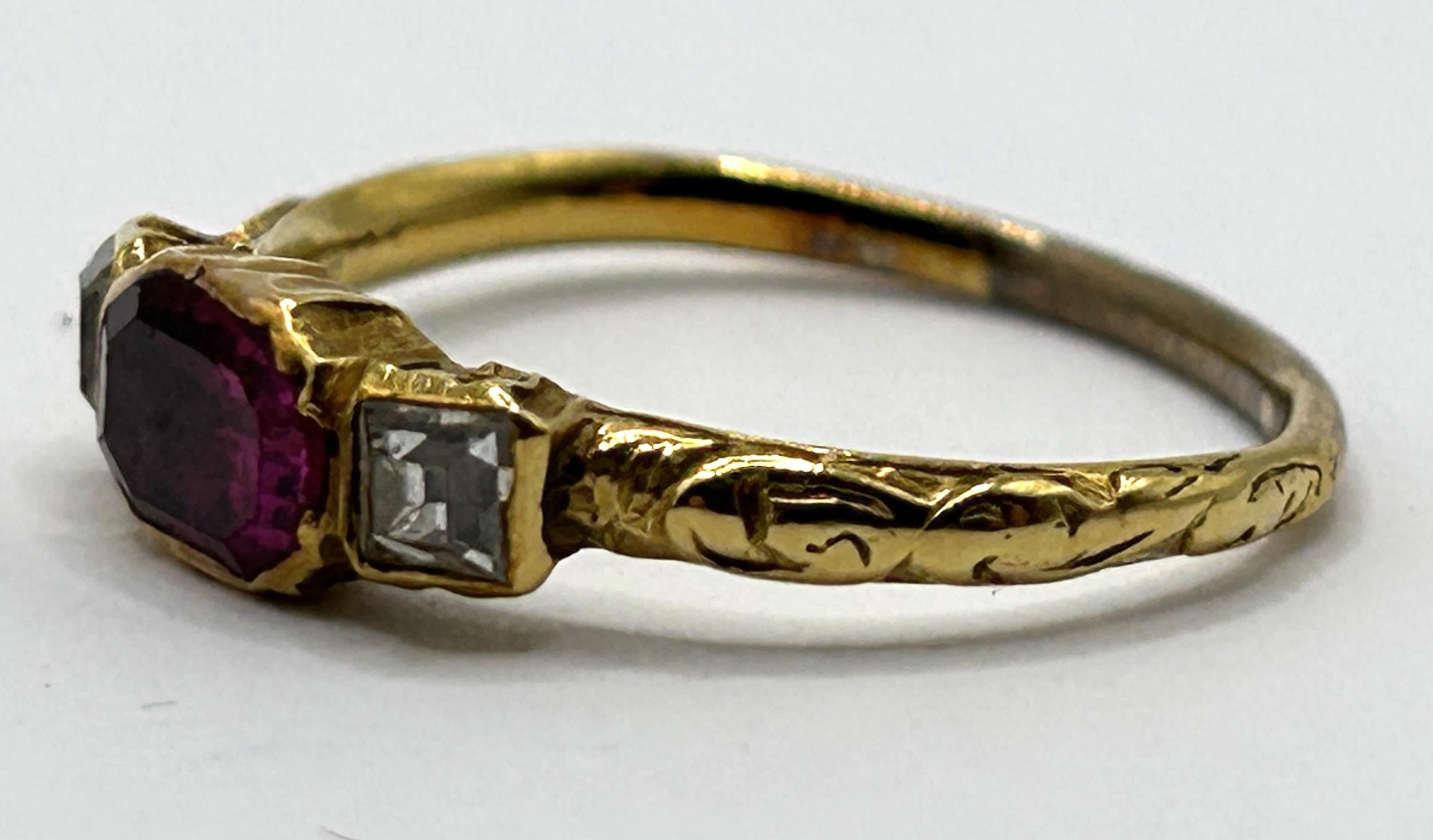 A 19th century red stone, possibly spinnel and diamond ring, in a vintage jewellery box Ring out - Image 4 of 4