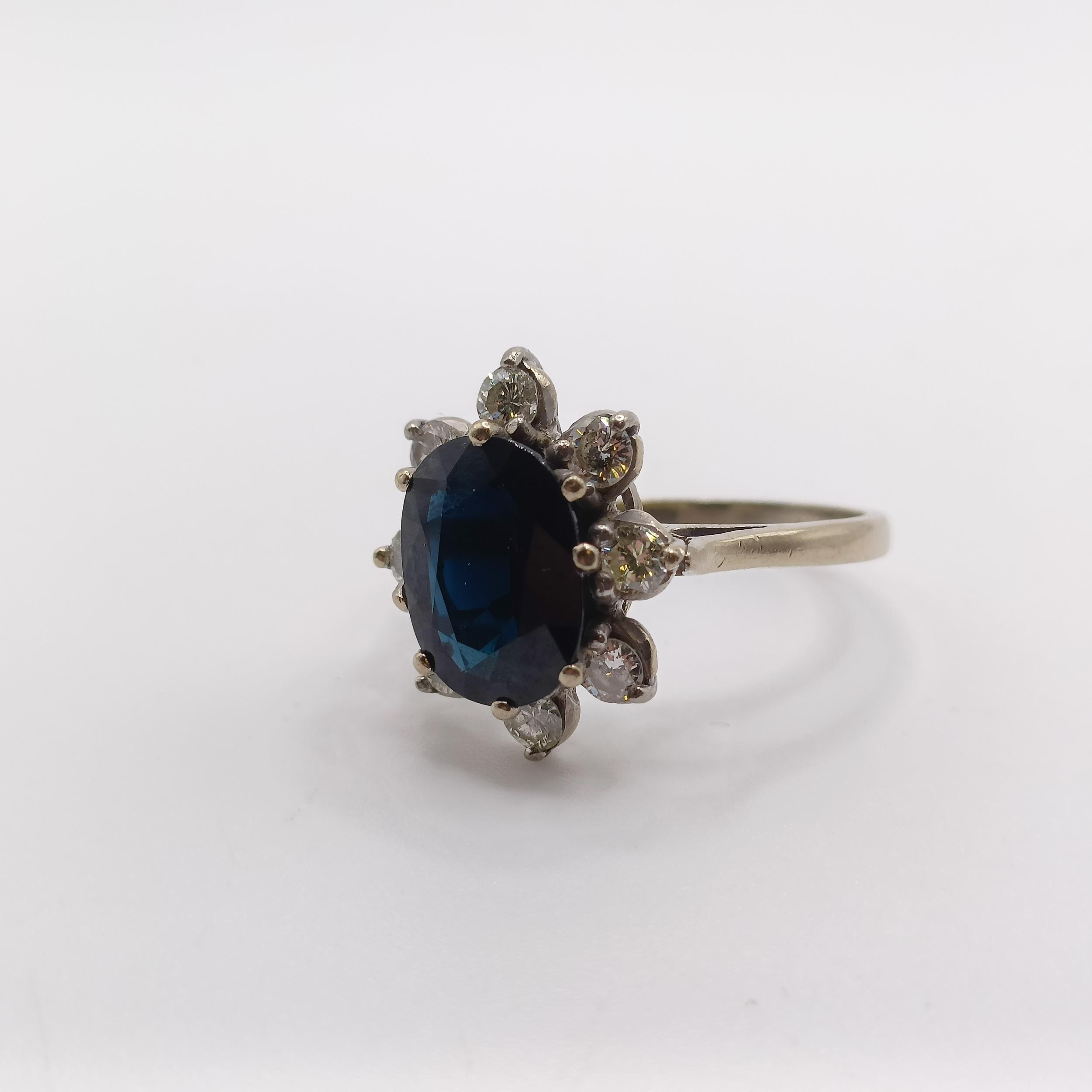 An 18ct white gold, sapphire and diamond ring, ring size S - Image 2 of 5