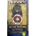 A metal sign section, Ferodo Brake Testing Service, incomplete, 81 x 46 cm, and another metal