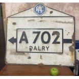 An enamel road sign, RAC A702 Dalry, 78 x 86 cm Some loss and rubbing
