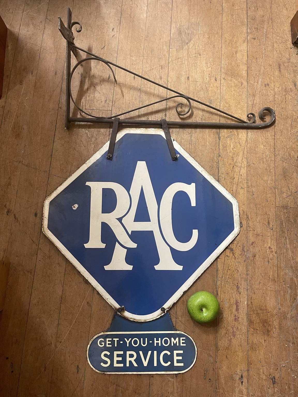 A double sided enamel sign, RAC Get-You-Home Service, 68 x 56 cm, mounted on a hinged bracket Slight - Image 2 of 2