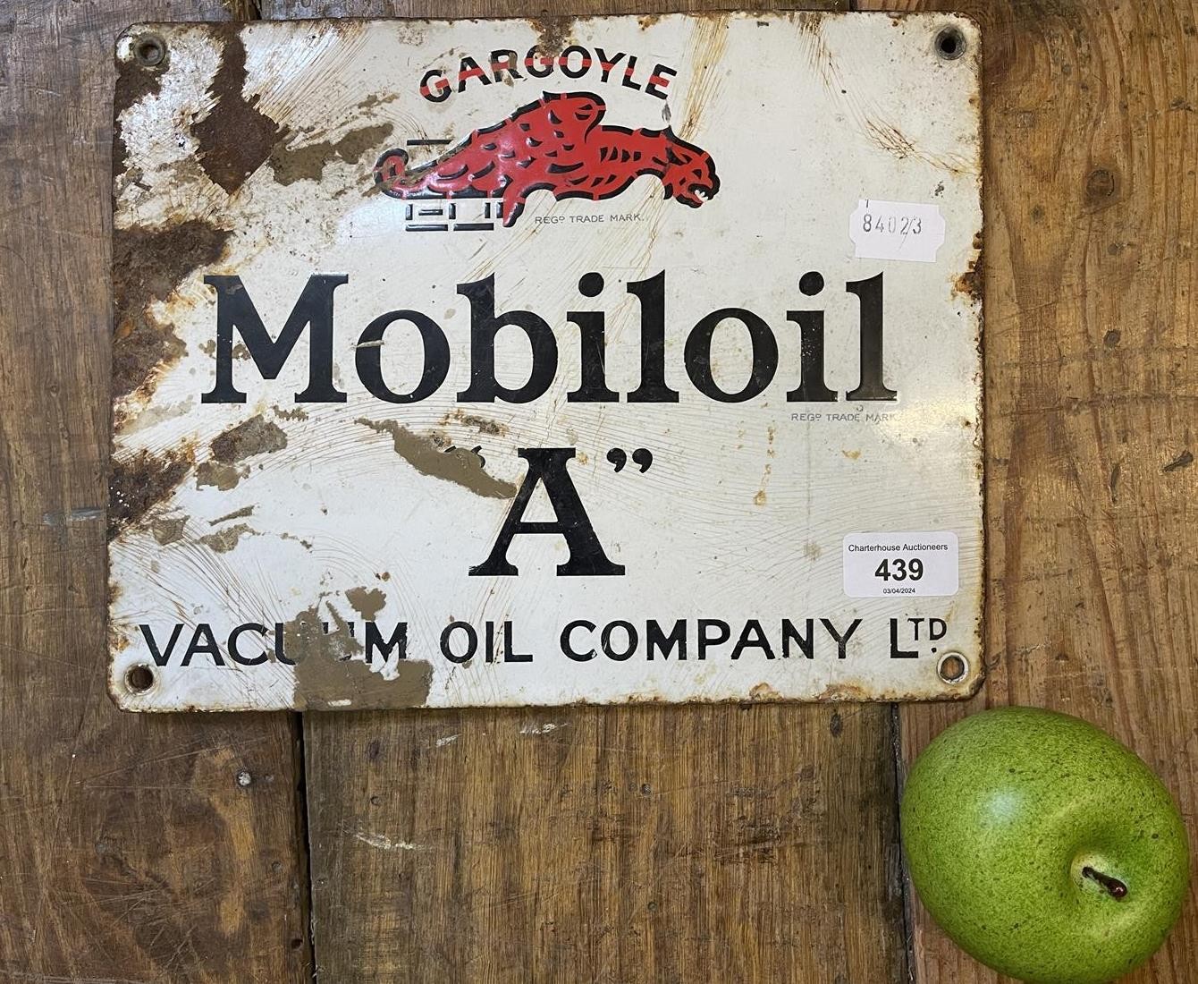 A small enamel sign, Gargoyle Mobiloil A Vacuum Oil Company Ltd, 23 x 29 cm Provenance: Sold on