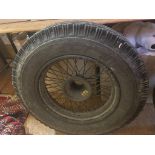 A pair of 18 inch wire wheels, 52 mm hub, side laced 4 and 5 inch rim, 2 1/4 inch offset, with