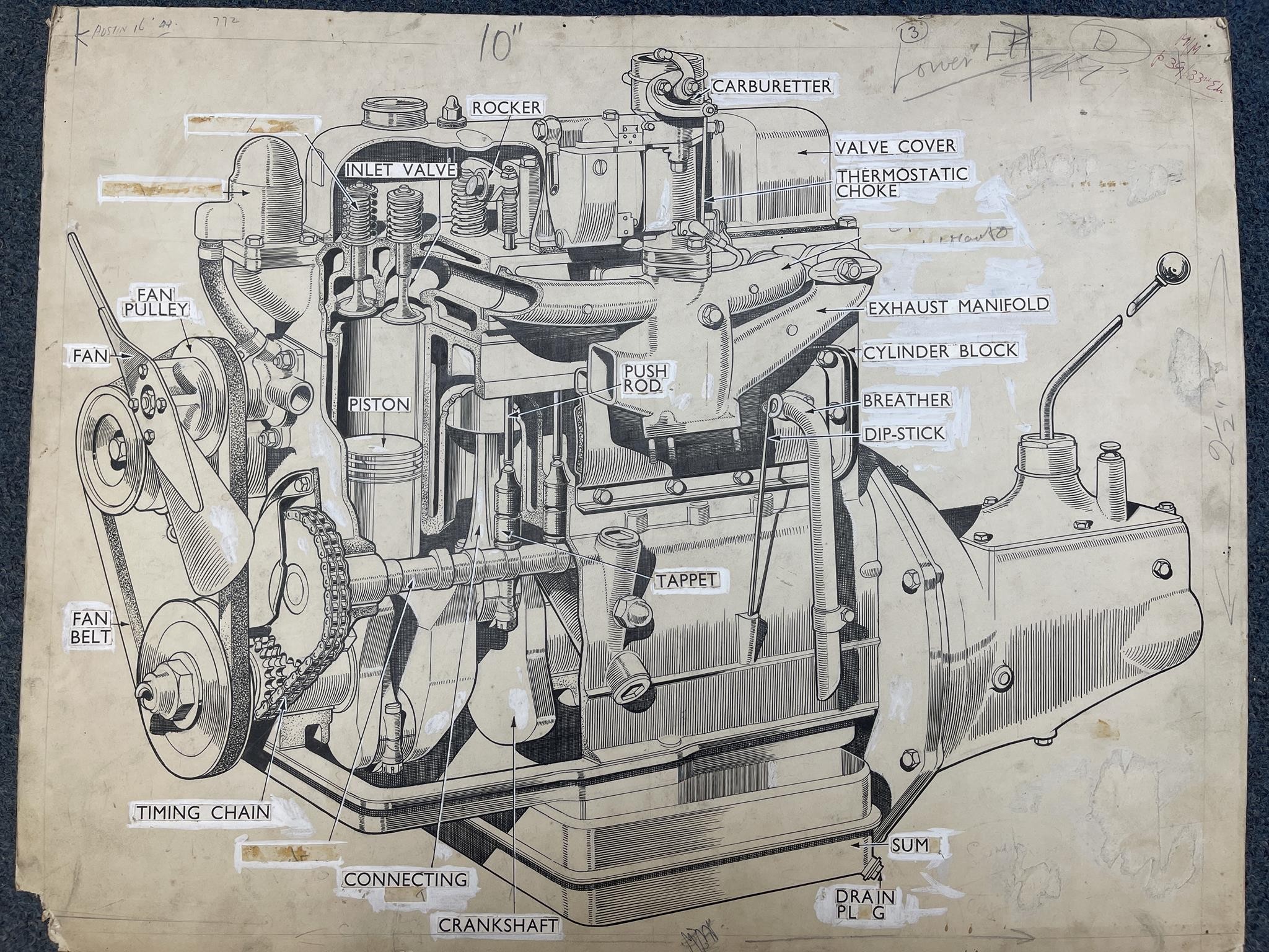 A collection of Autocar and other drawings for car magazine publications, including vehicles, dash