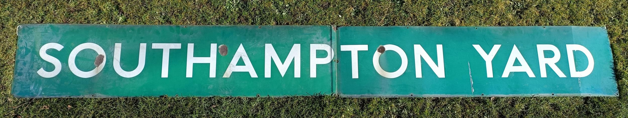 A Southampton Yard British Railways (Southern Region) green enamel station sign, in two pieces, - Bild 2 aus 14