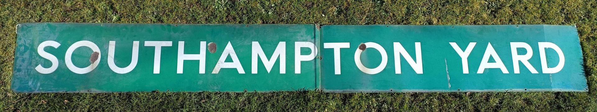 A Southampton Yard British Railways (Southern Region) green enamel station sign, in two pieces, - Image 2 of 14