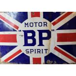 An enamel sign, BP Motor Spirit, on a Union Flag background, Bruton Palmers Green, 92 x 137 cm