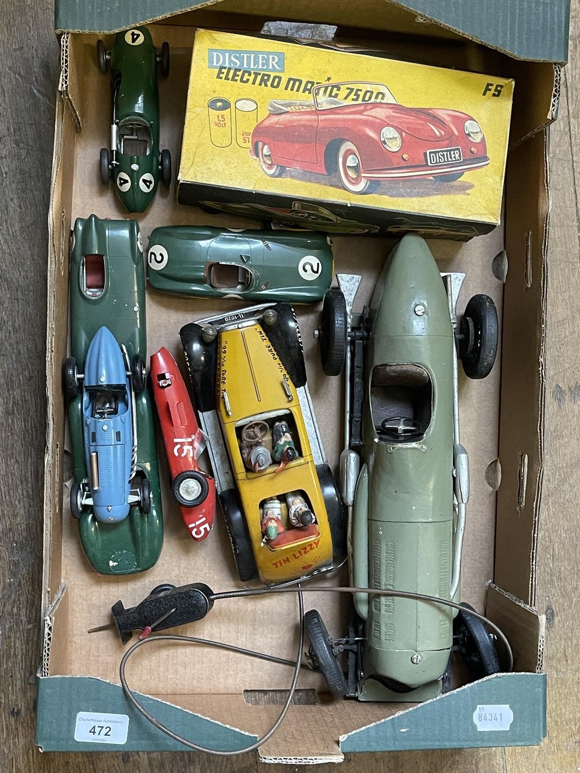 A Tin Lizzy remote control car, a Distler Electro Magic 7500 Porsche 356 model and other cars (