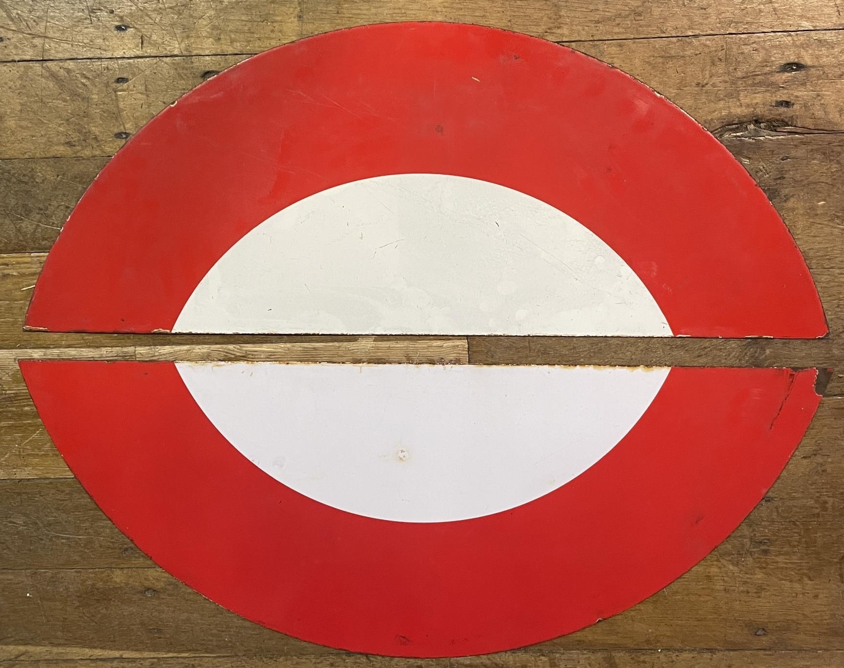 An enamel London Underground halo sign, 100 cm wide lacks named central part