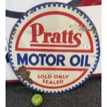 An enamel double sided enamel sign, Pratts Motor Oil Sold Only Sealed, B.9/30, 66 cm diameter Has