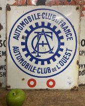 An enamel sign, Automobile-Club de France, 45 x 39 cm Some loss, especially around the fixing point