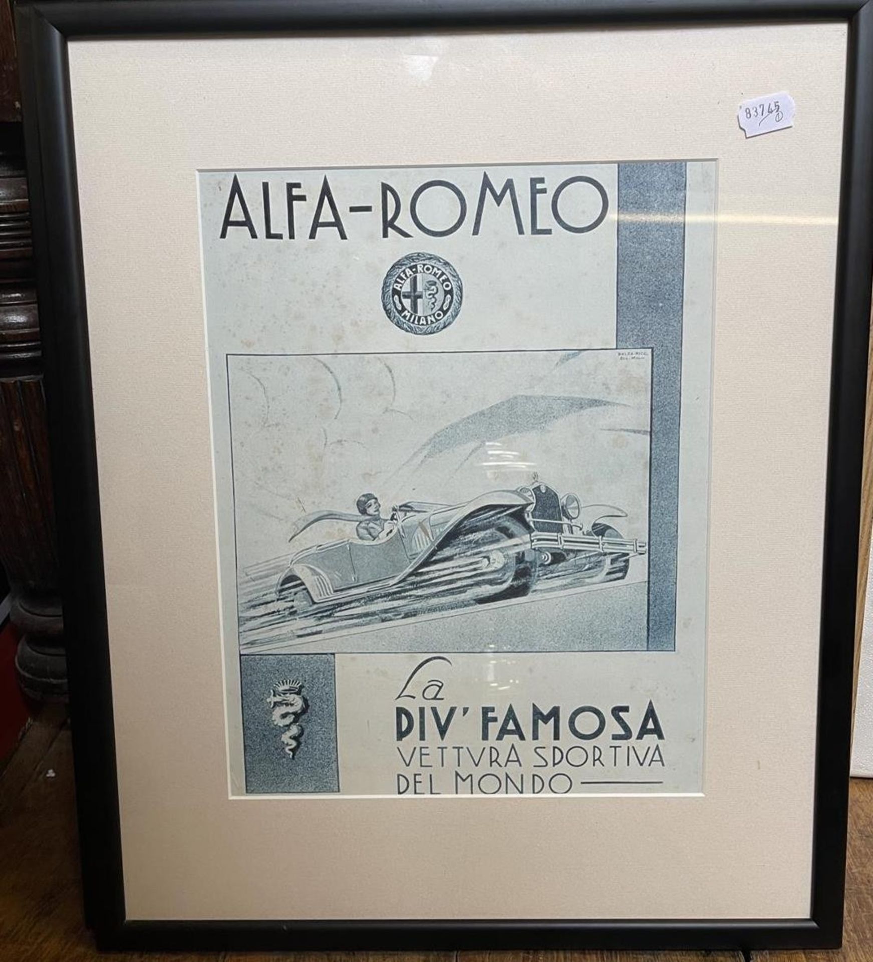 A reproduction Alfa Romeo 8C 2900 B.Con Compressore poster, 38.5 x 30 cm, and another similar (2) - Image 2 of 2