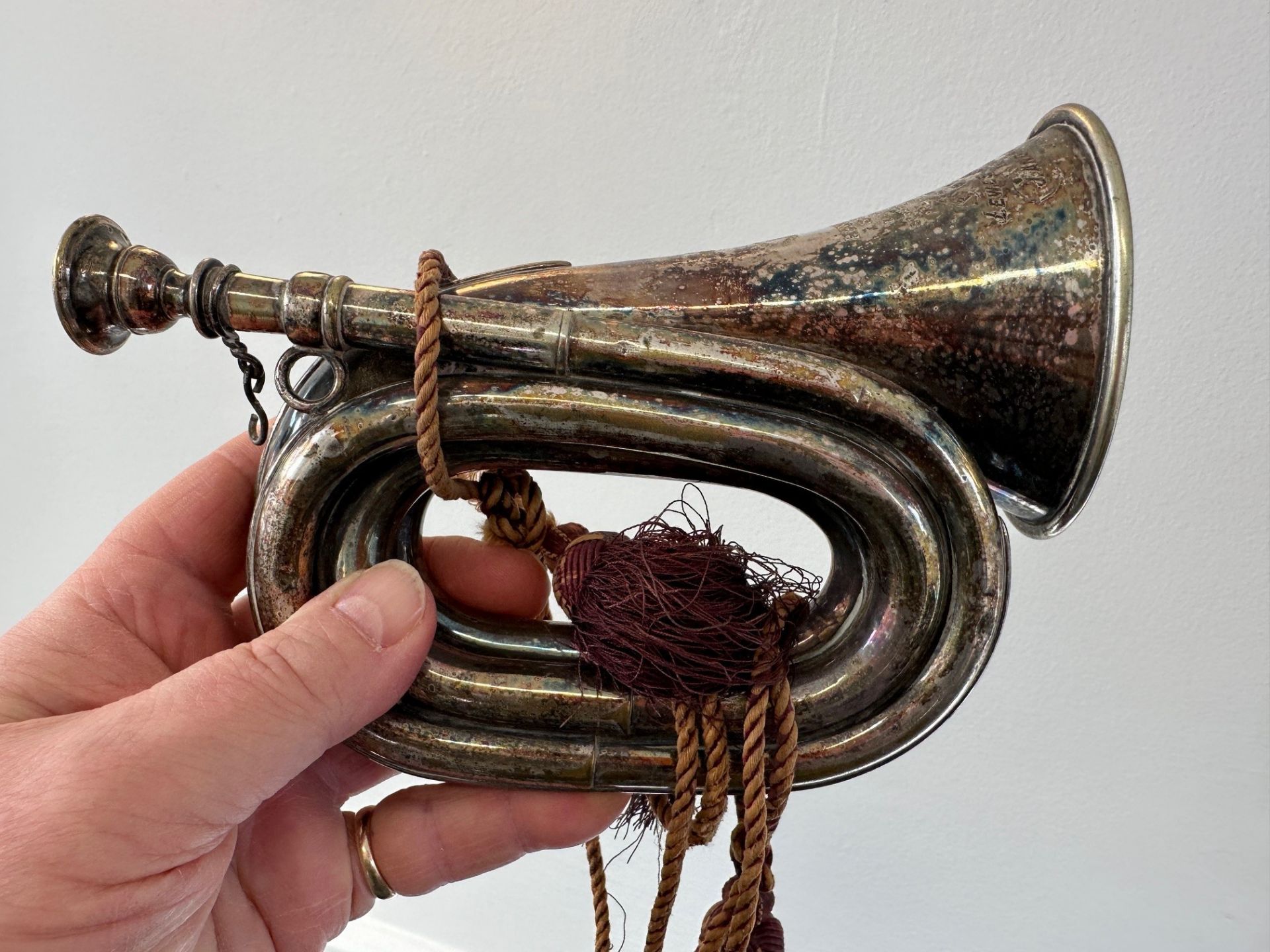 A Victorian silver plated bugle, Henry Keat & Sons, inscribed 'Presented by the Lewes Bicycle