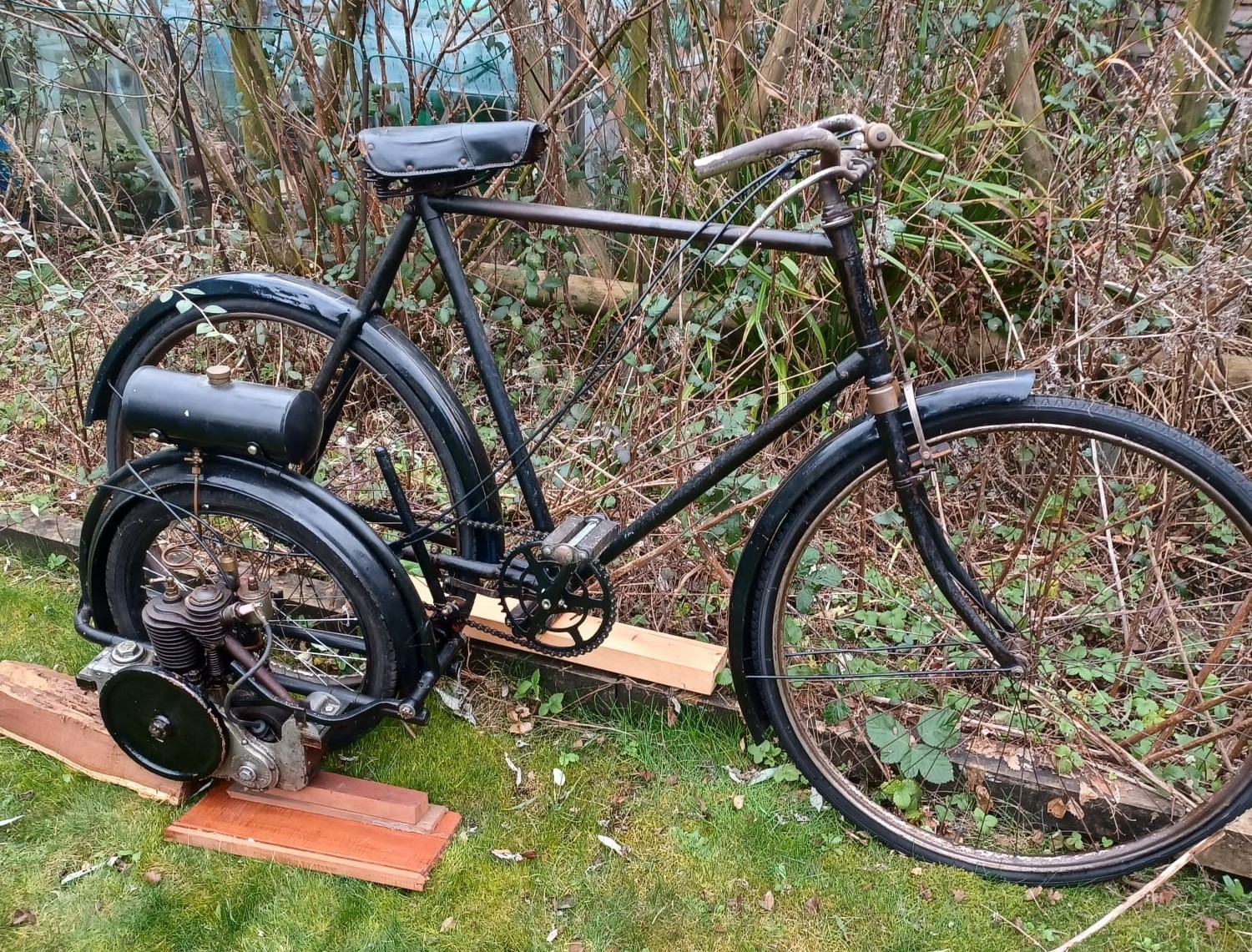 A gentleman's vintage bicycle, with a rare Wall Auto-Wheel, with various spare parts