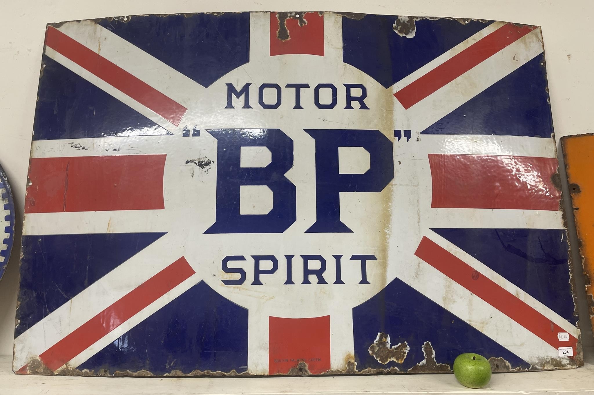 An enamel sign, BP Motor Spirit, on a Union Flag background, Bruton Palmers Green, 92 x 137 cm - Image 2 of 2