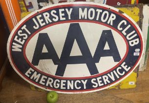 A double sided enamel sign, West Jersey Motor Club Emergency Service, 61.5 x 91 cm Some occasional