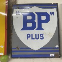 An enamel sign, BP Plus, with Shell Mex and BP ownership note on the reverse, 61 x 53 cm Some