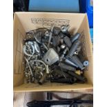 Assorted chrome motorcycle levers and other items (box)