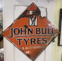 A double sided enamel sign, John Bull Tyres & Accessories, 71 x 71 cm Some loss, especially around