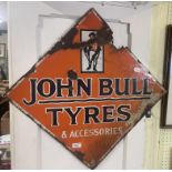 A double sided enamel sign, John Bull Tyres & Accessories, 71 x 71 cm Some loss, especially around