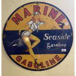 An enamel sign Marine Seaside Gasoline, 60.5 cm diameter some loss/damage