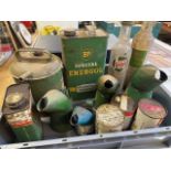 A group of assorted Castrol, other oil cans, bottles and jugs (box)