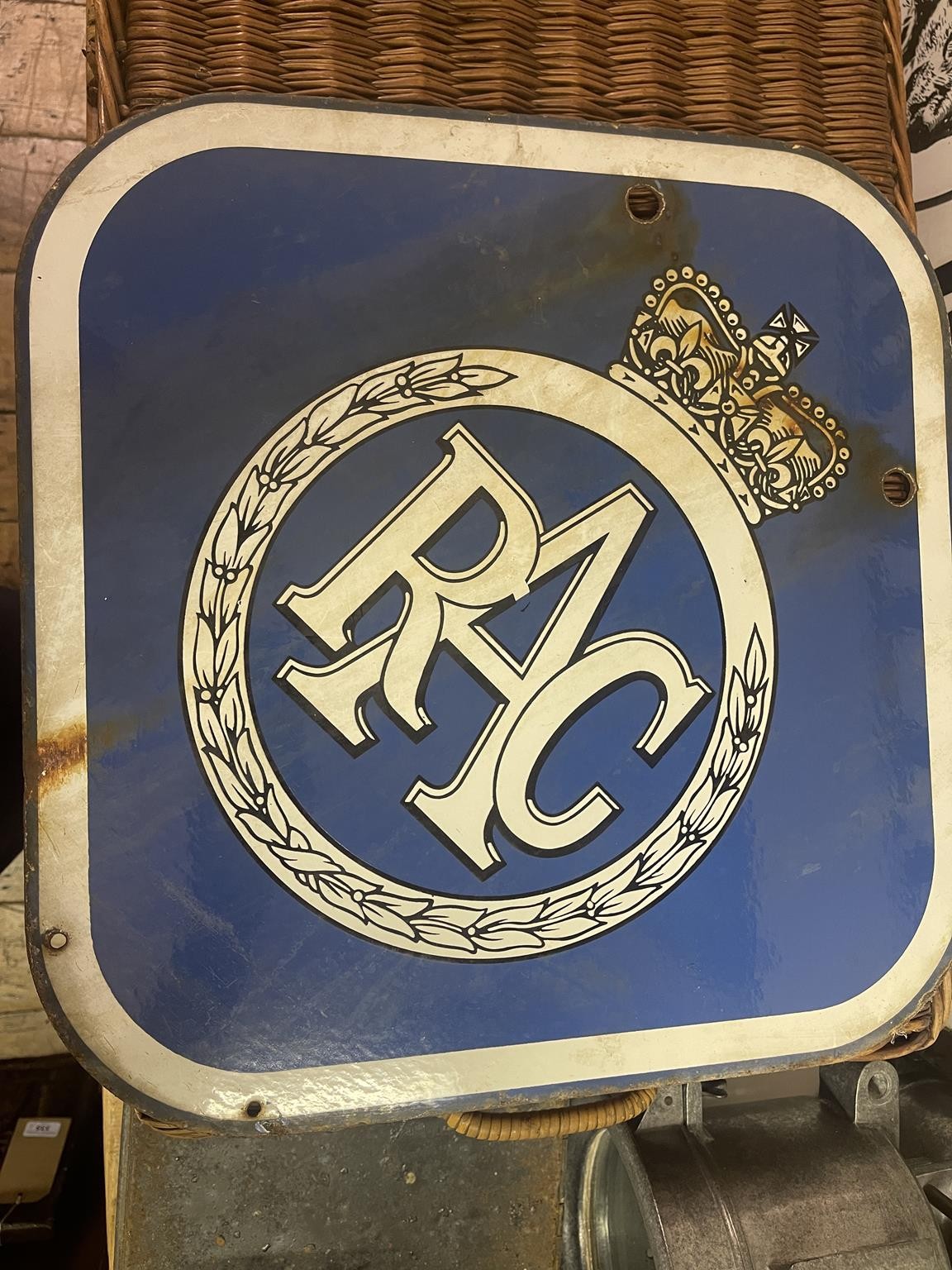 An enamel sign, RAC, of lozenge form, 56.5 x 56.5 cm A little surface rust where it has been hanging