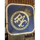 An enamel sign, RAC, of lozenge form, 56.5 x 56.5 cm A little surface rust where it has been hanging