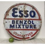 A double sided enamel sign, Esso Benzol Mixture Guaranteed, 76 cm wide Some loss, slightly bent,