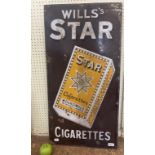 An enamel sign, Wills's Star Cigarettes, 90.5 x 46 cm some loss, garage stored, dirty