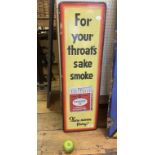 An enamel sign, For your throat's sake smoke Craven A, They never Vary!, 95 x 29 cm Some damage to